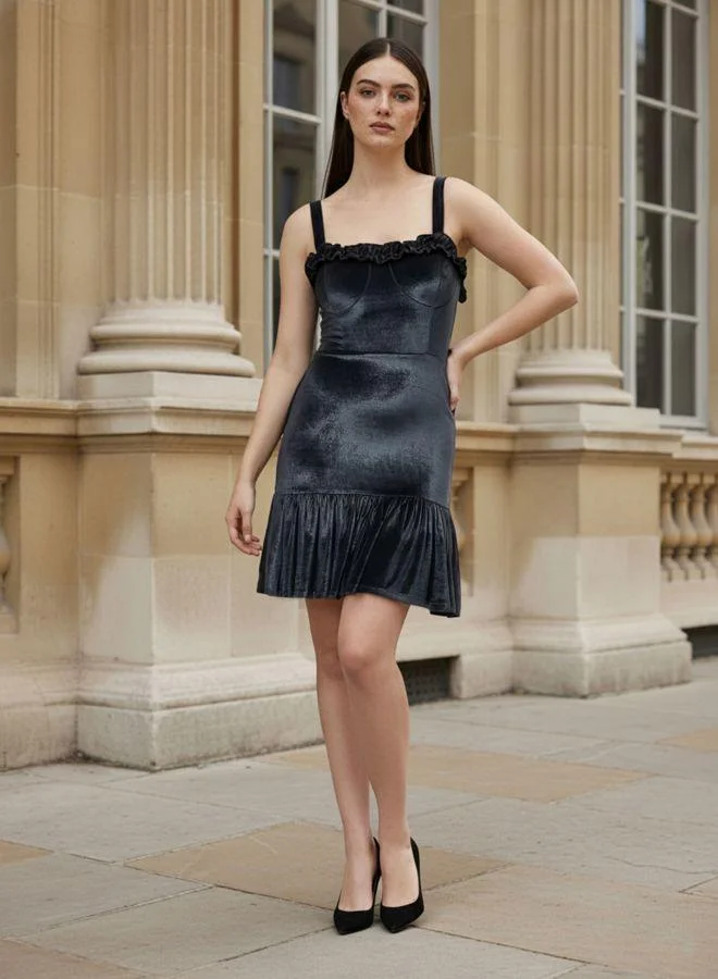 Freehand  Women Fit and Flared Solid Sweetheart Sleeveless Tiered Dress for Women | Best Price UAE